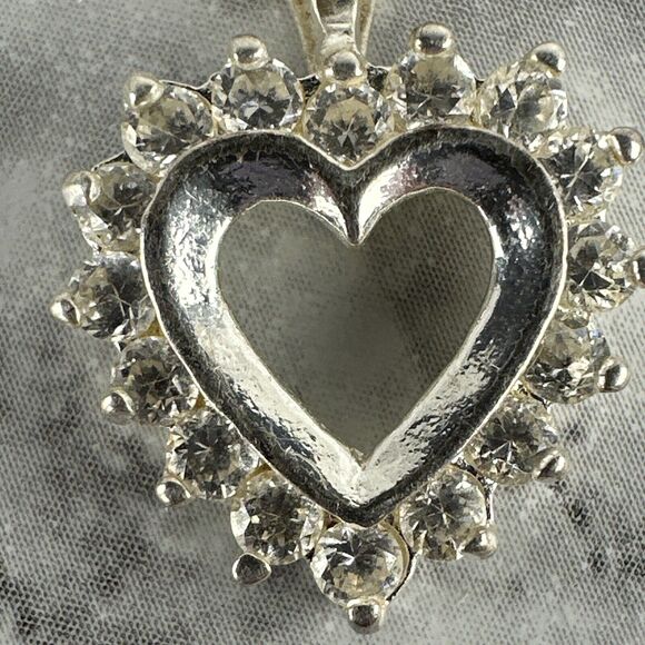 Vintage Sterling Silver Cubic Zirconia Open Heart Necklace Pendant & Chain - Picture 7 of 8